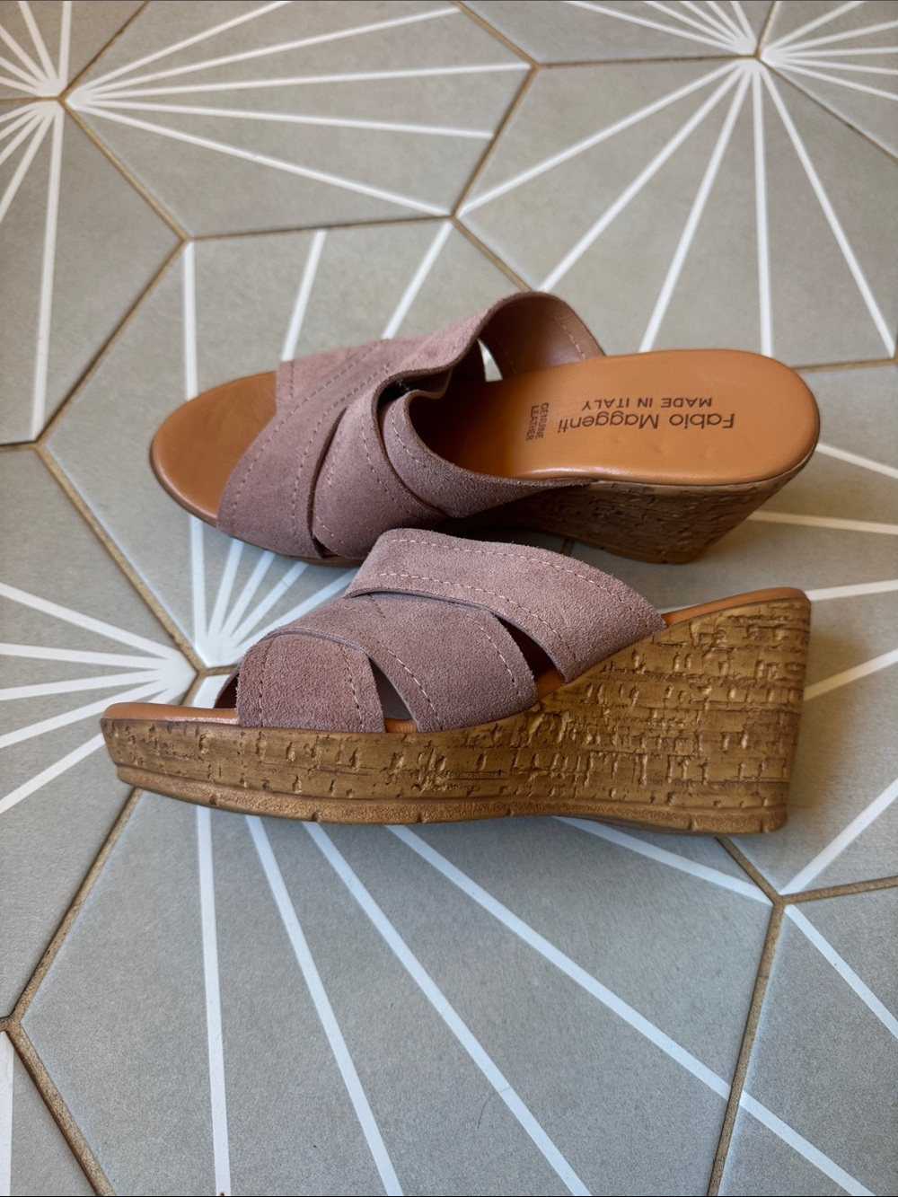 Fabio Maggenti Mauve Suede Cork Wedge Sandals Never worn SZ 8